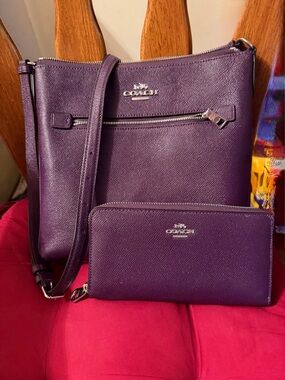 Coach Purple Crossbody Bag with Matching Wallet